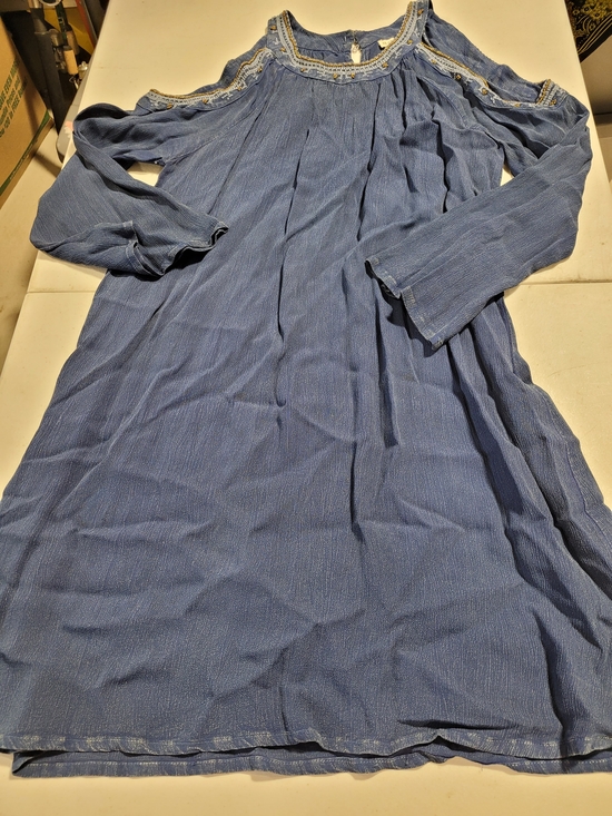 En Créme Dresses & Skirts - Blue Cold-Shoulder Long Sleeve Boho Dress